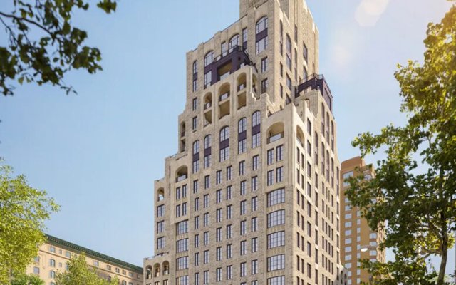 Manhattan — limestone-clad Upper West Side high-rise with tiered setbacks and ornamental crown
