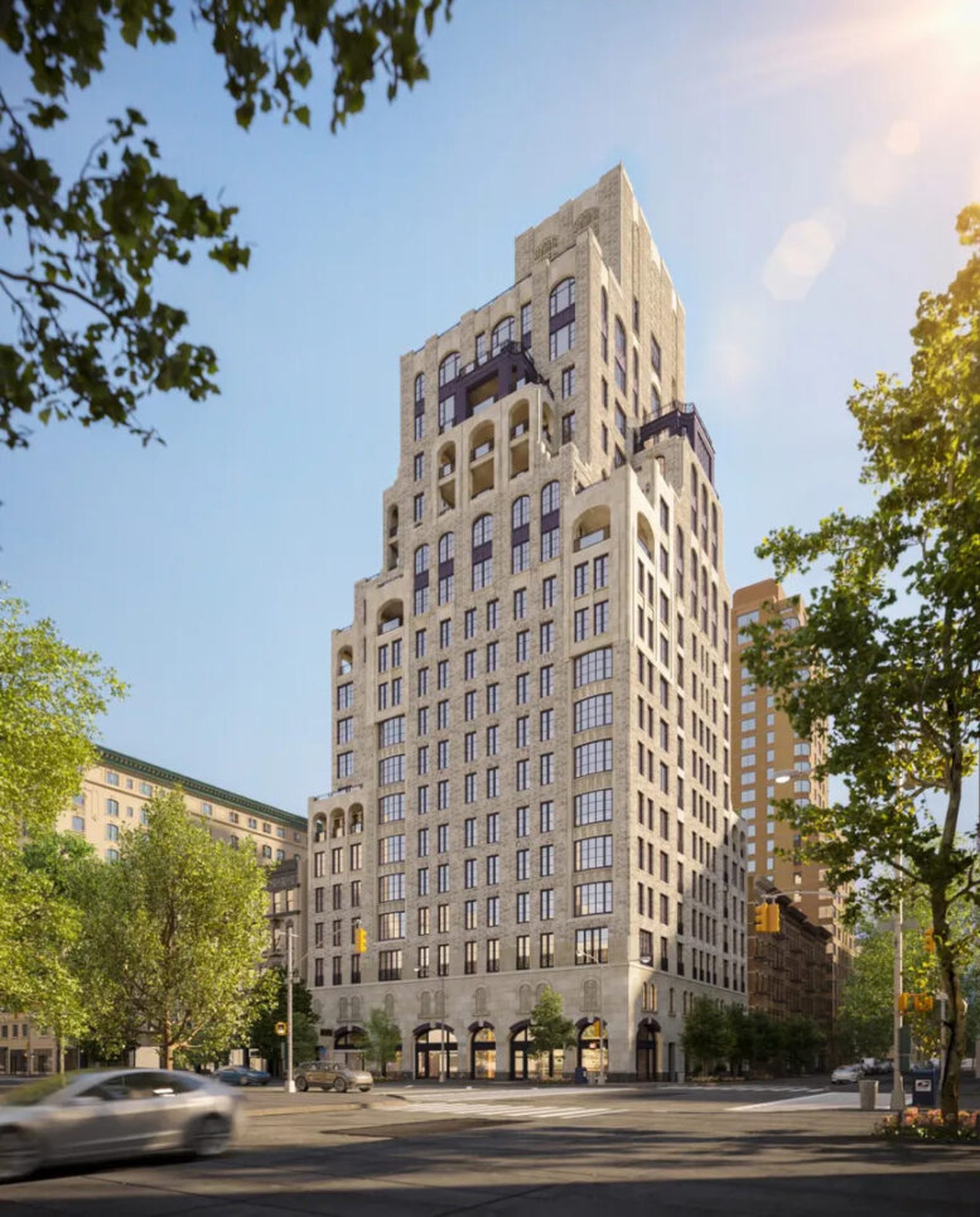 Manhattan — limestone-clad Upper West Side high-rise residential tower with tiered setbacks and ornamental crown
